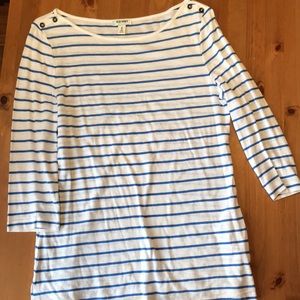 Striped boat neck shirt. Blue & white. 3/4 sleeves